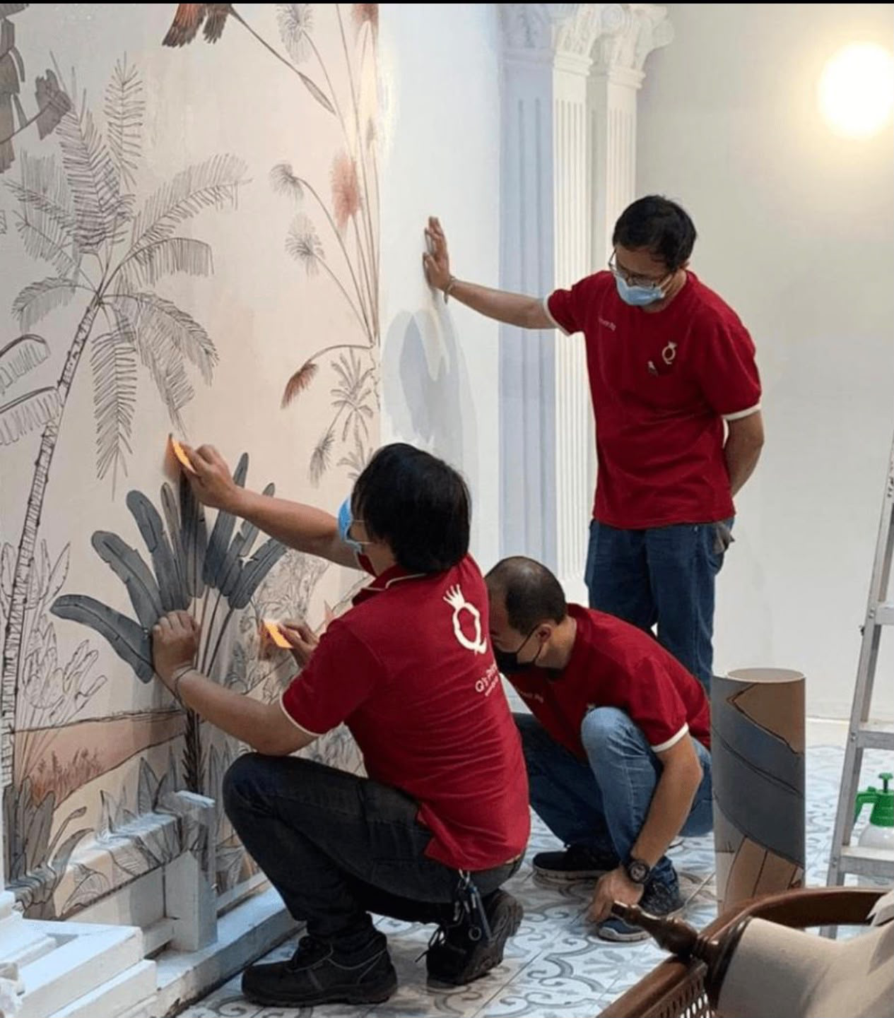 Customised wall mural printed and pasted across a living room wall in Coimbatore
