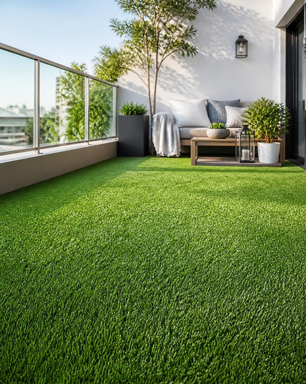 UV-stable artificial grass laid on a home terrace in Coimbatore