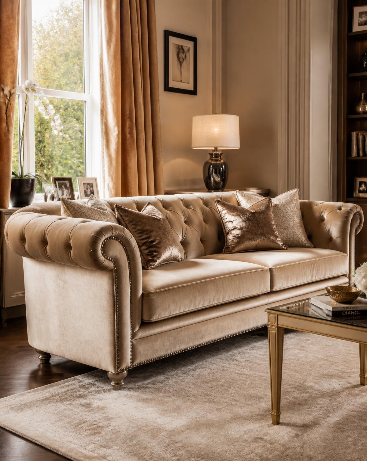 Premium sofa with fresh upholstery fabric in a Coimbatore home interior