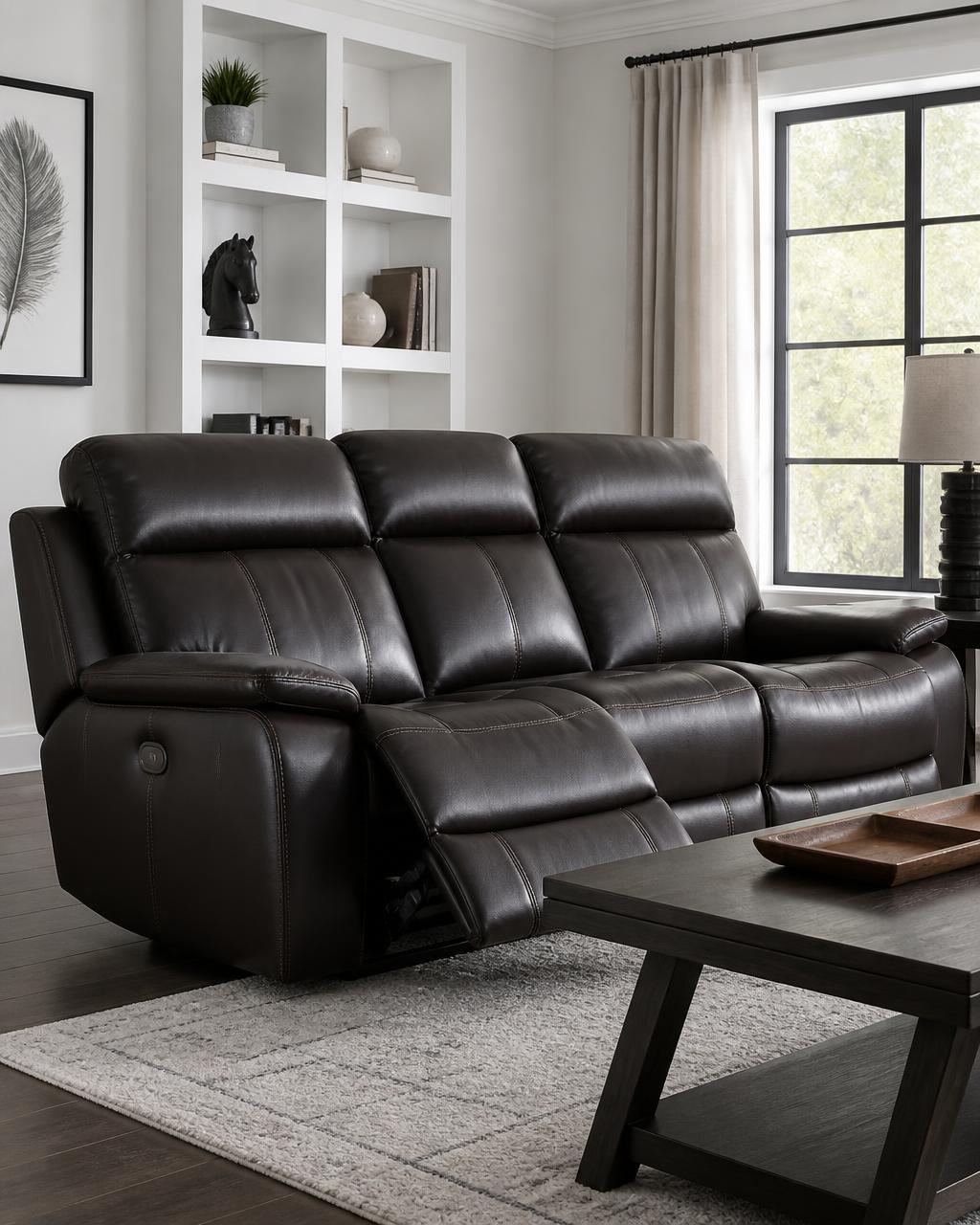 Recliner sofa upholstered in leatherette for a Coimbatore home theatre room