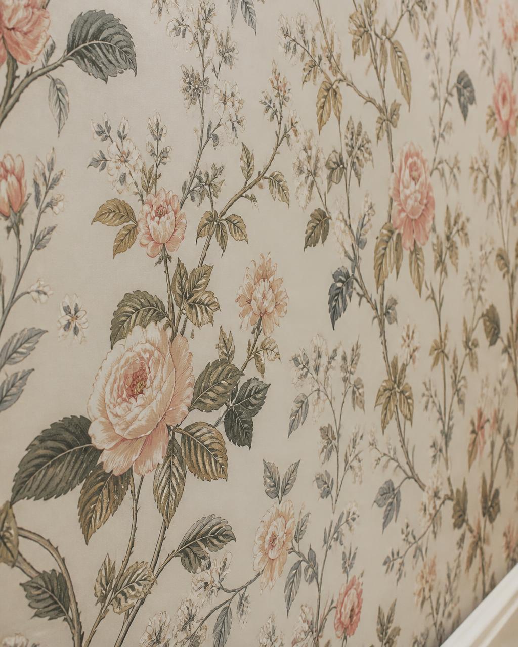 Floral patterned wallpaper installed in a Coimbatore bedroom